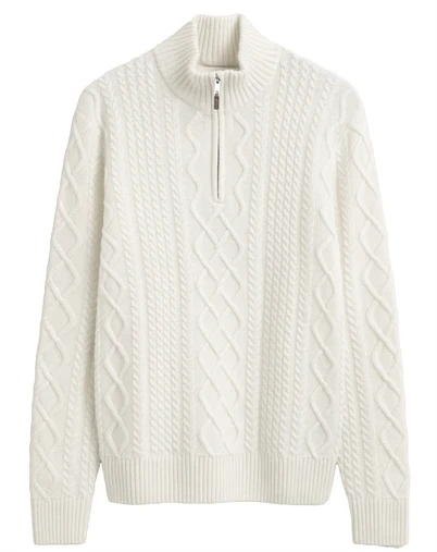 Gant - Cable Knit Half Zip - Cream